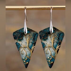 Anthropologie Teal and Gold Artistic Earrings